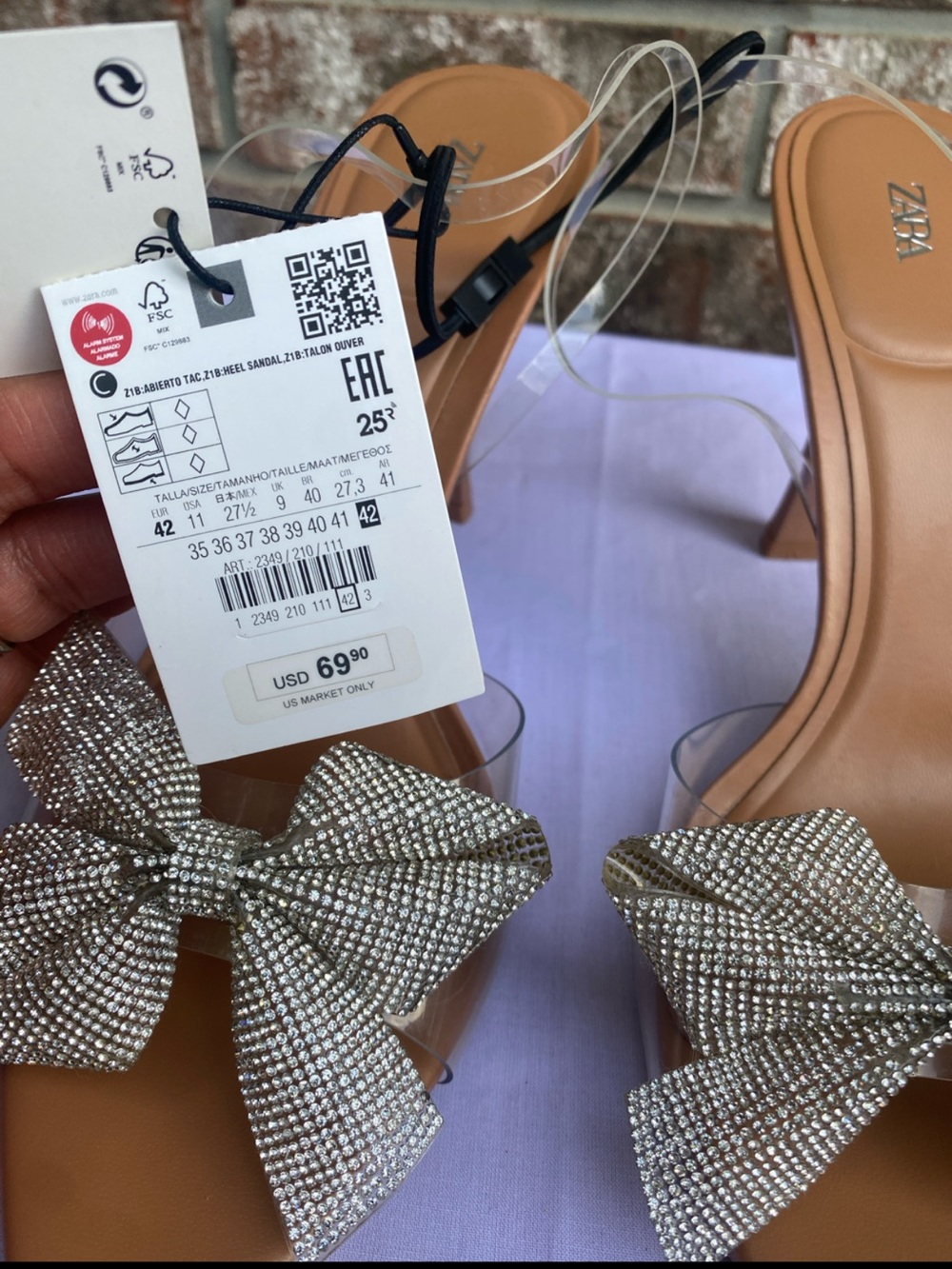 NWT Zara Mule Sandals with Silver Crystal Bow - Picture 2 of 5